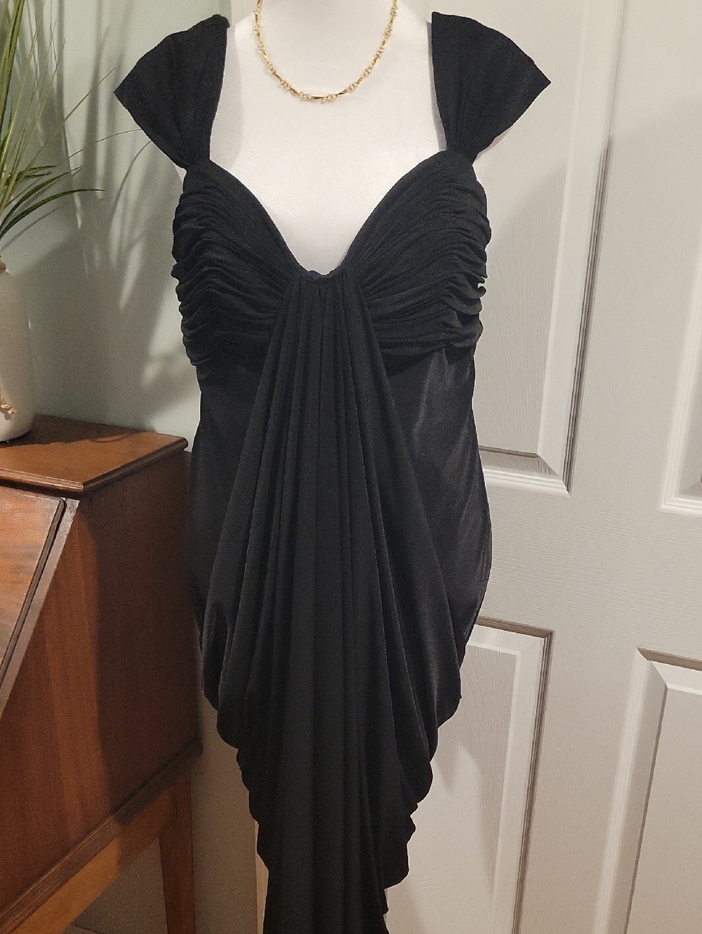 Heather Dress Black Ruched Draped Evening Dress